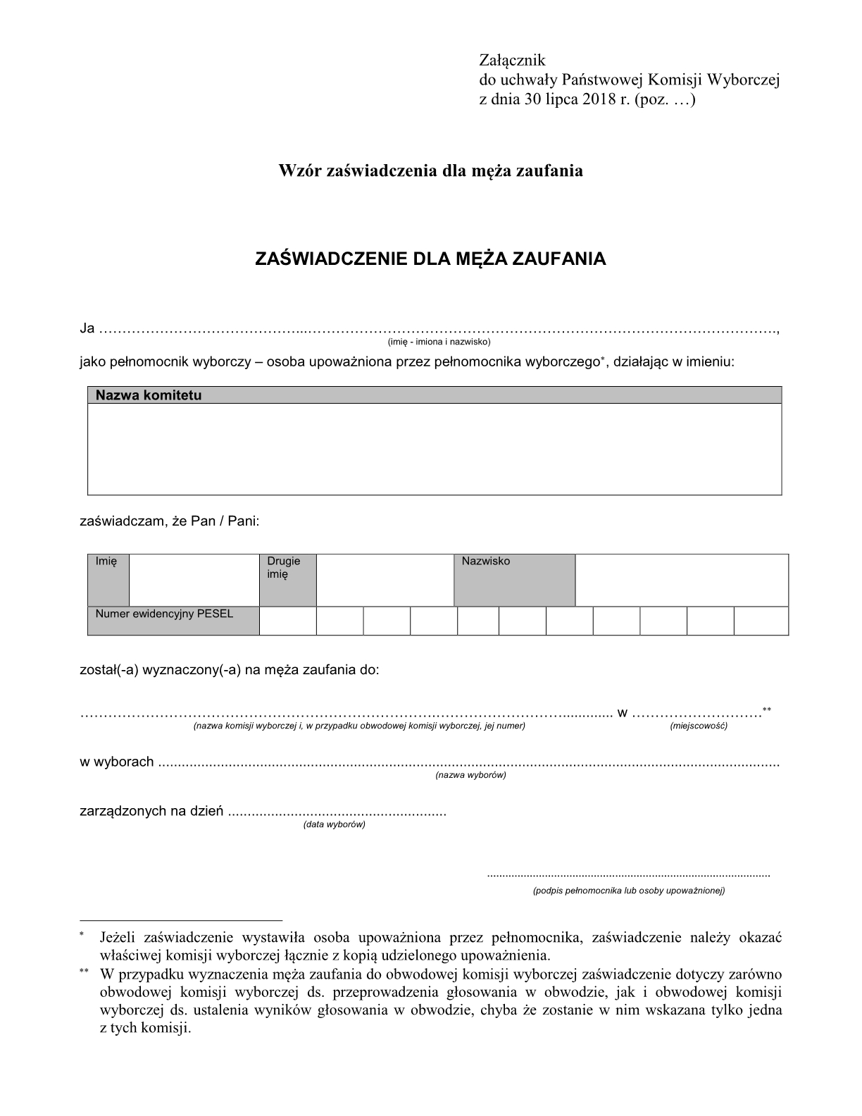 Za�wiadczenie dla m�a zaufania